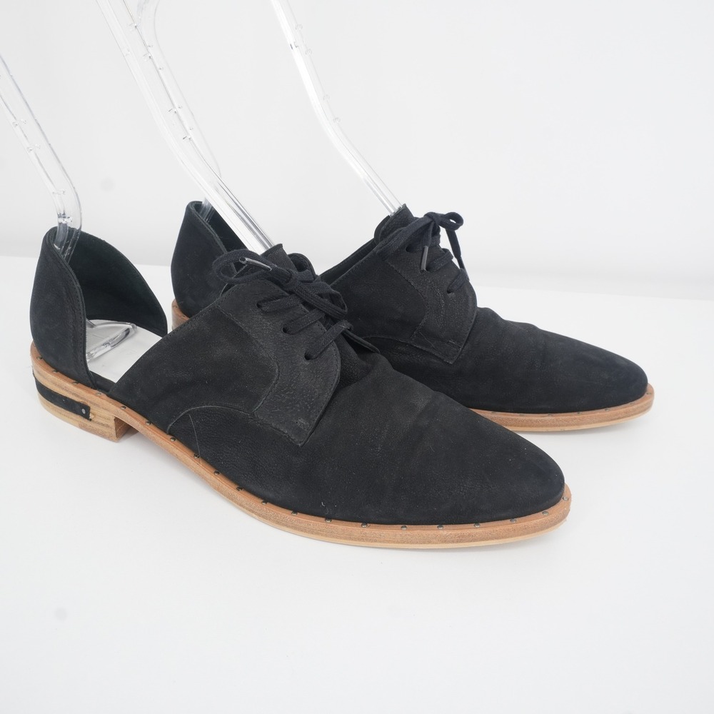 Freda Salvador d'Orsay Oxford Womens 8.5 Black Suede Cutout Studded Flat Spain